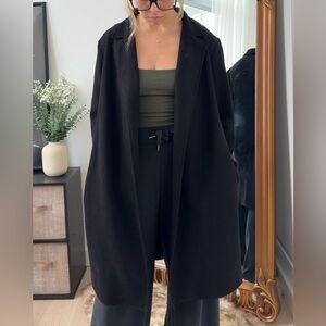Zara Black Faux Suede Longline Coat Small Minimalist Open Front